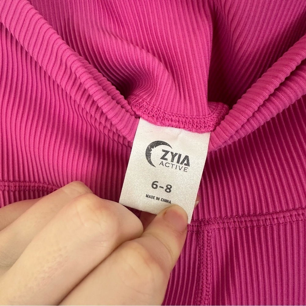 Zyia Active | Pink Ribbed Muted Magenta Hi-Rise Crop Leggings Size Medium (6-8) - Picture 4 of 6